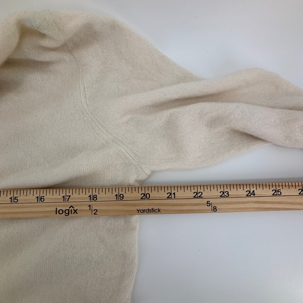 Vince Cashmere Crewneck Sweater Womens Large Cream Fair Rolled Hem Lightweight - Picture 6 of 9